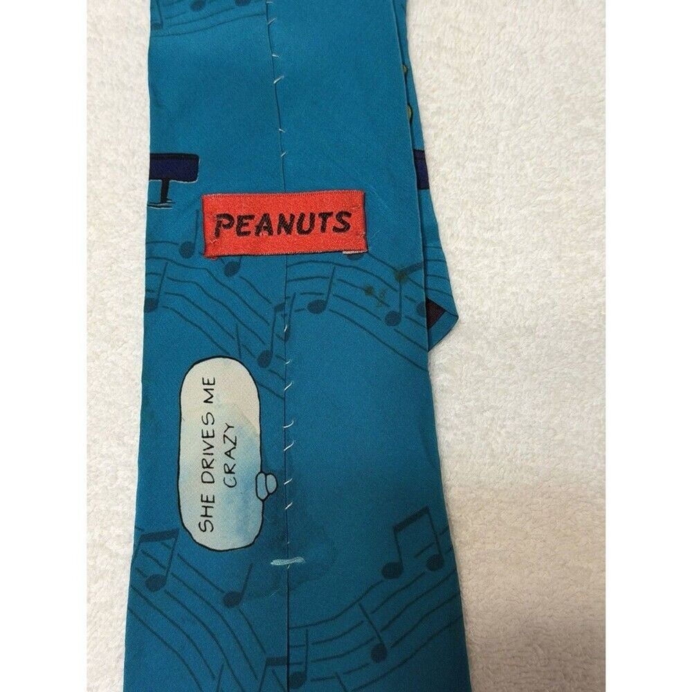 Vintage Peanuts Snoopy Tie 100% Silk made in the USA Music Notes 56" - Picture 5 of 8
